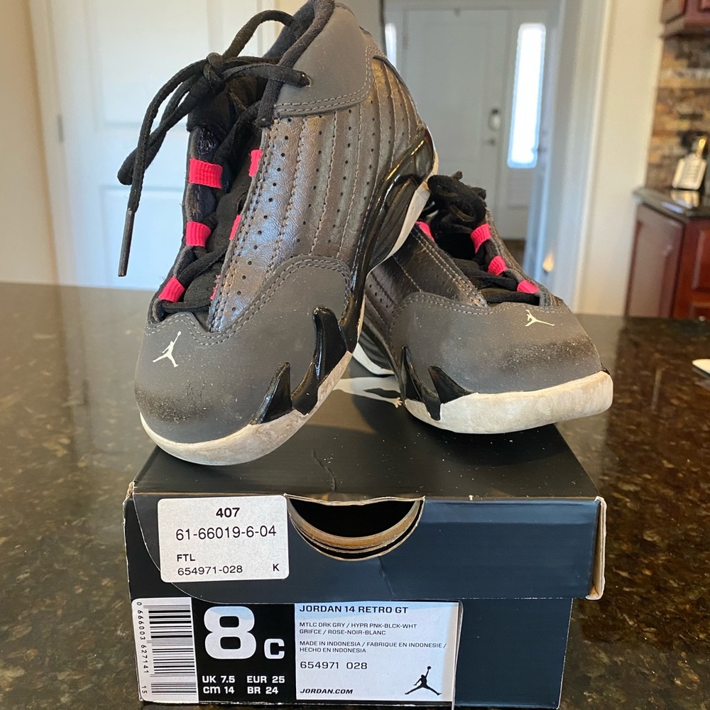 Jordan 14 Retro GT MTLC DARK GREY/HYPR PINK/BLACK Toddler 8C Sneakers